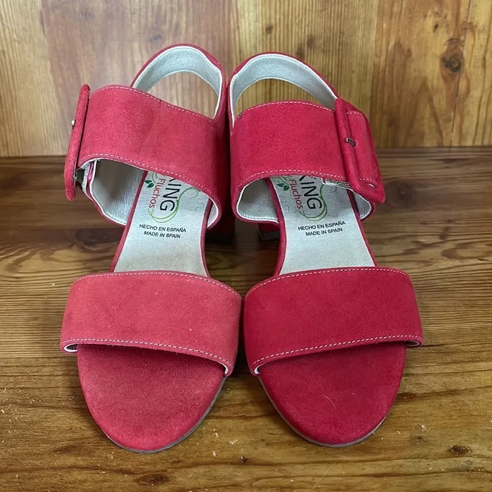 DORKING BY FLUCHOS Red Strap‎ Heeled Sandals size 6.5 big buckles